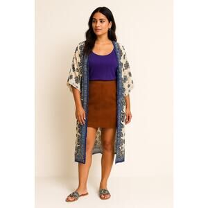 Pinky Floral Kimono duster with Blue and Cream Accents cottagecore boho medium